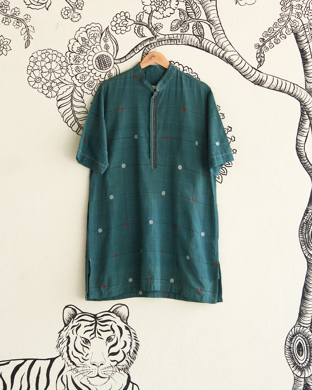 Molly Robins Green Handwoven Khadi Short Kurta