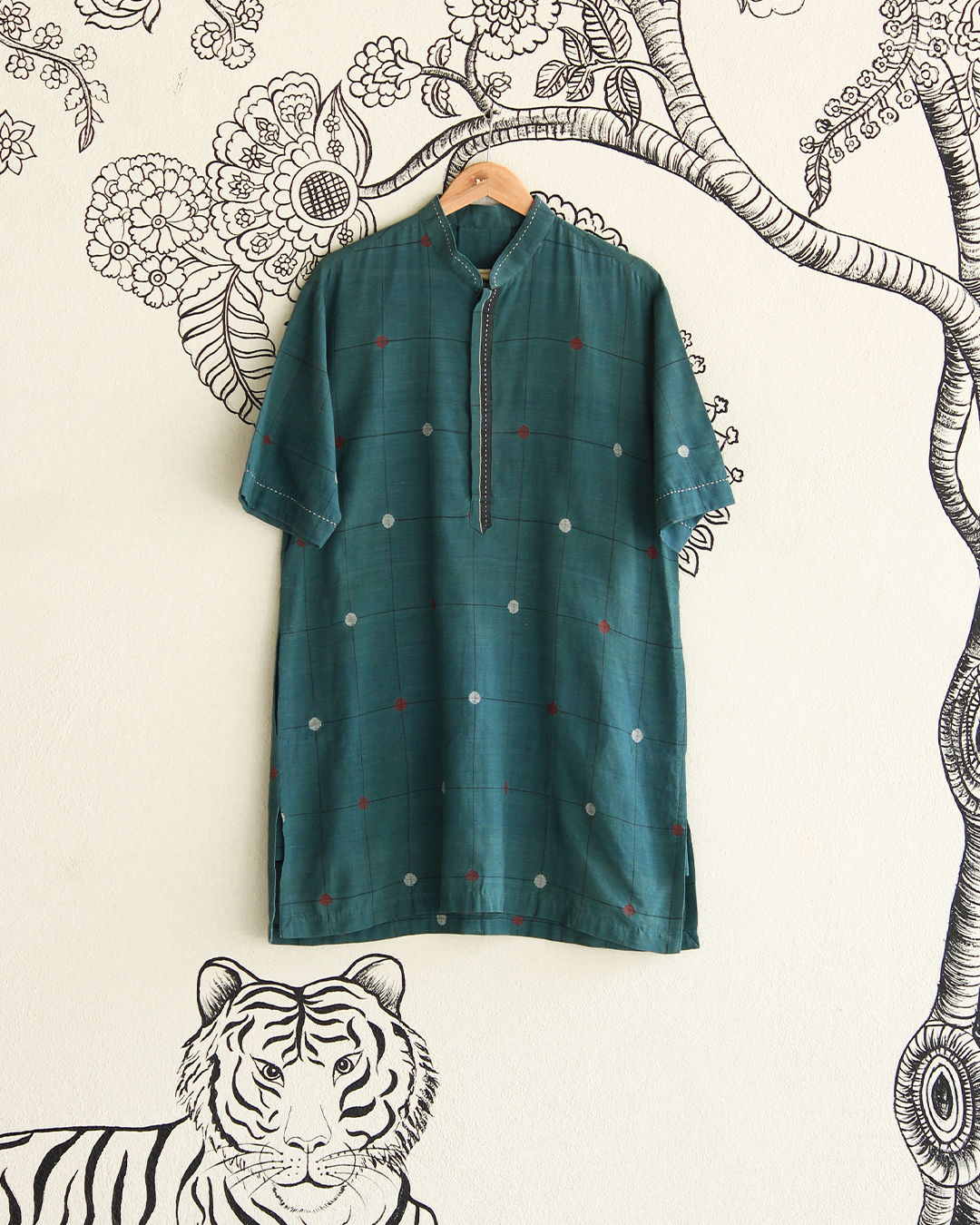 Molly Robins Green Handwoven Khadi Short Kurta