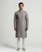 Grey Handwoven Chiffon Embroidered Kurta