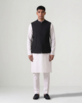 Black Handwoven Silk Quilted Weave Bandi