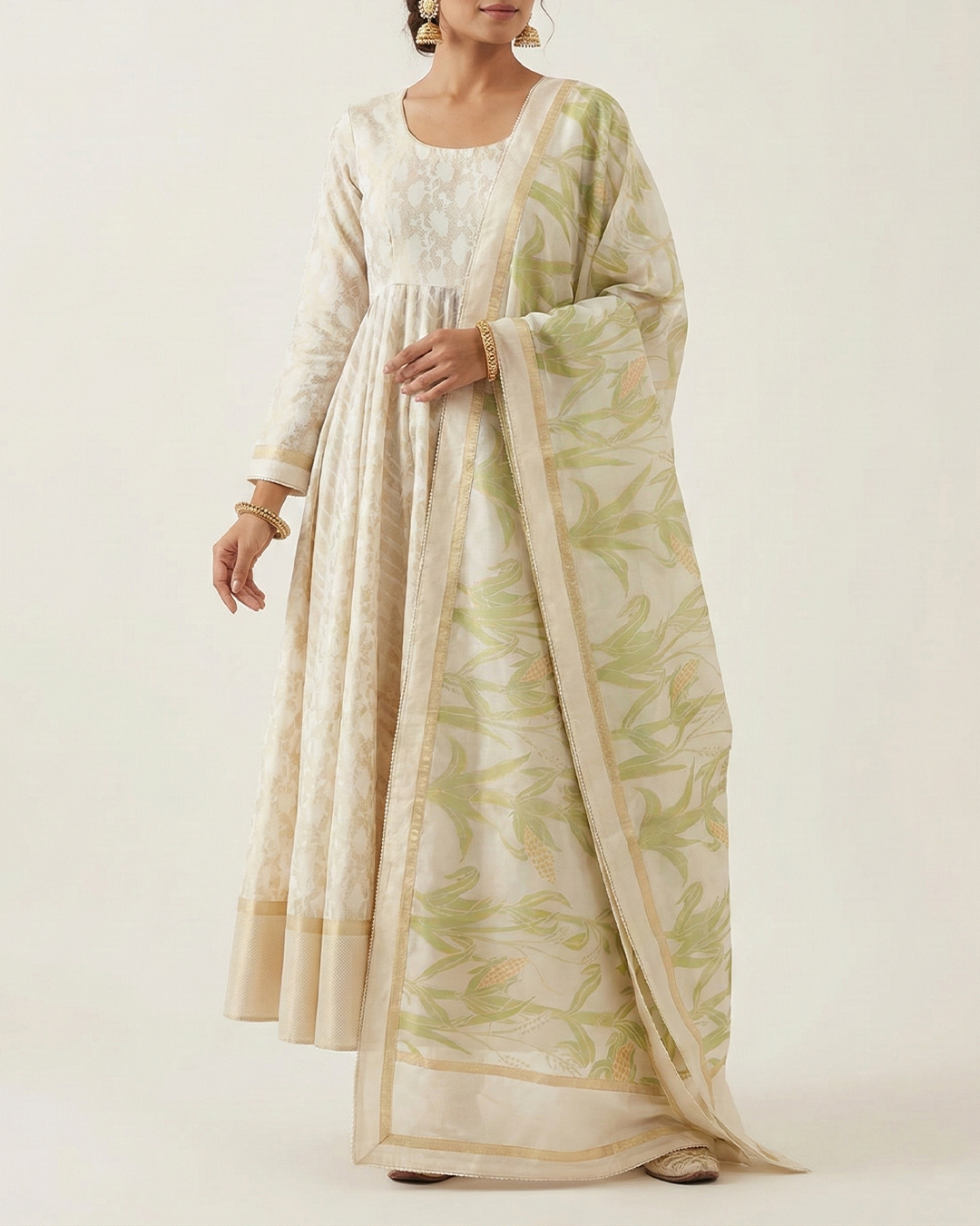 Off White Handwoven Banaras Cotton Silk Anarkali