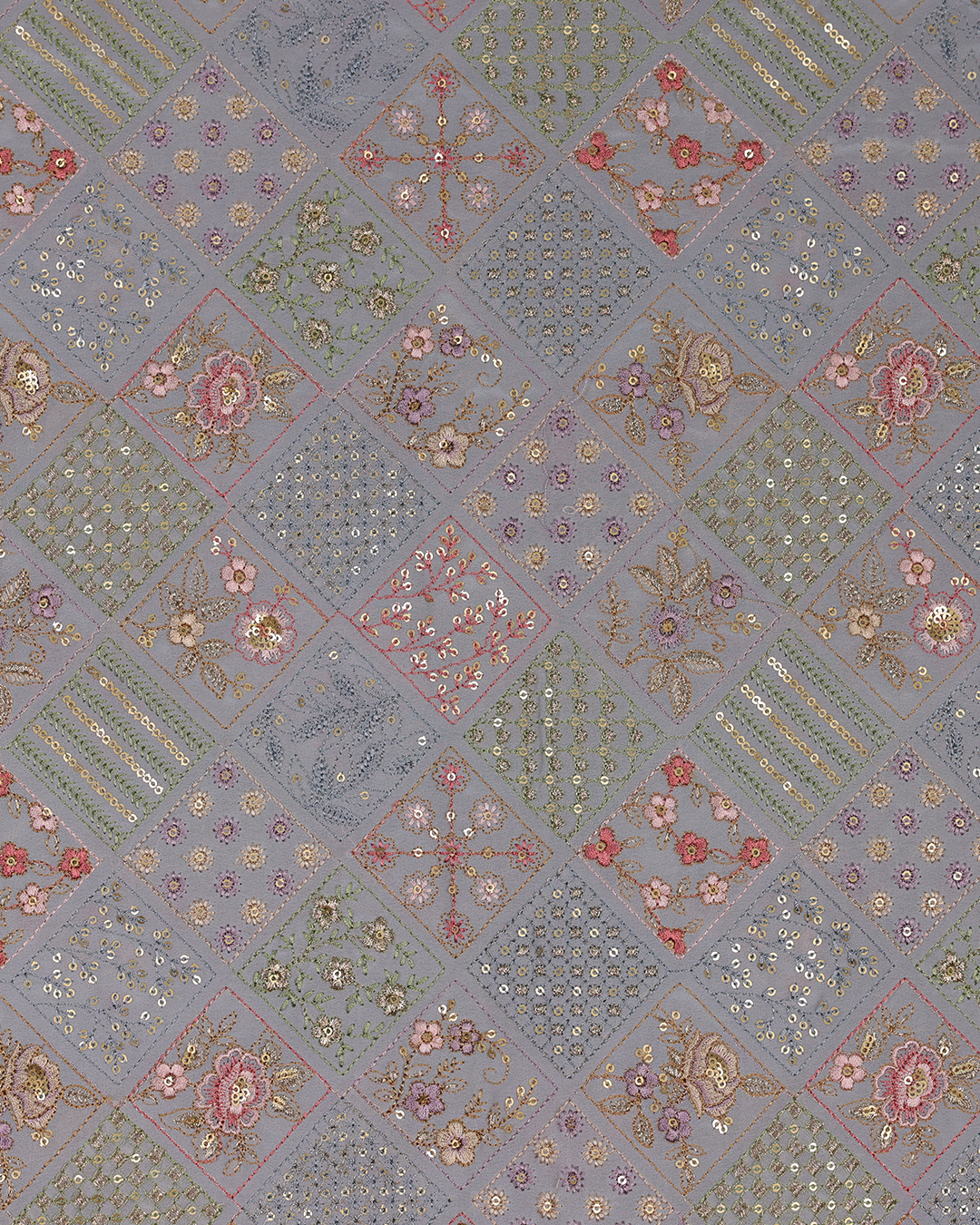 Grey Handwoven Chiffon Embroidered Kurta