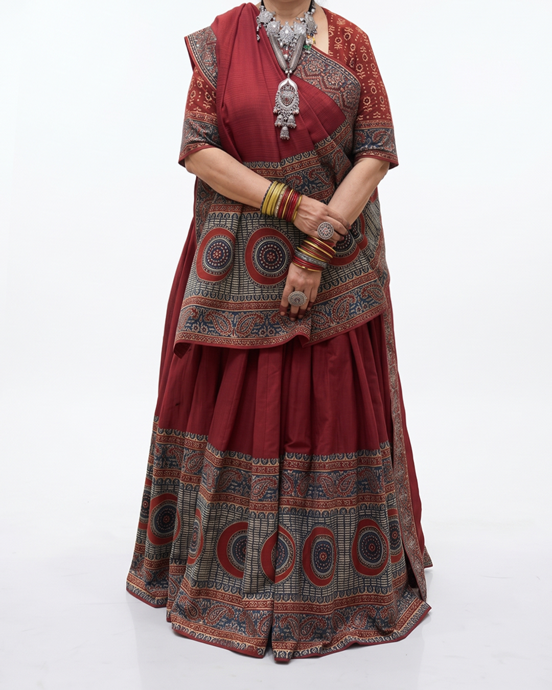 Handwoven Khadi Ajrakh Lehenga