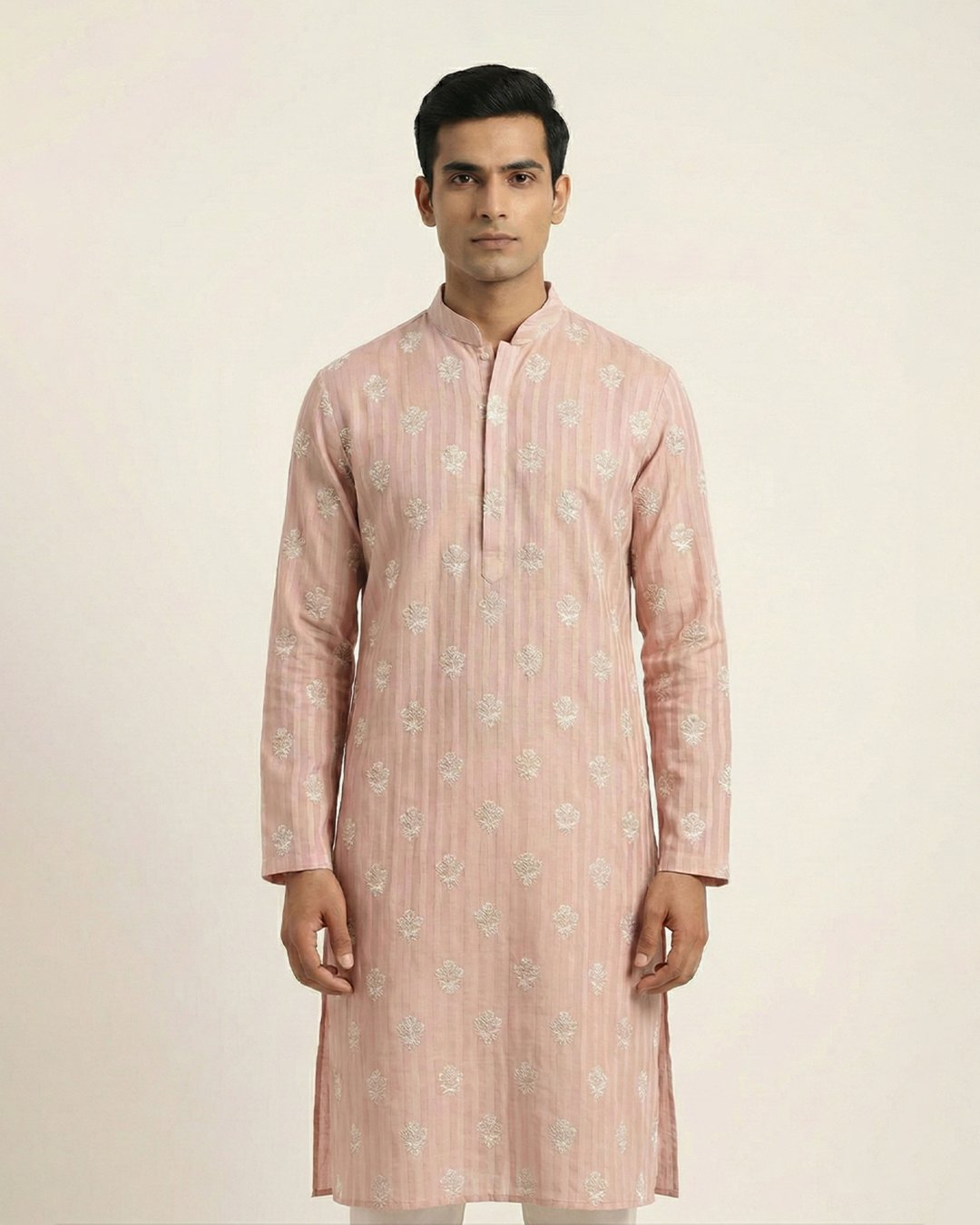 Pink Handwoven Chanderi Cotton Hand Embroidered Kurta