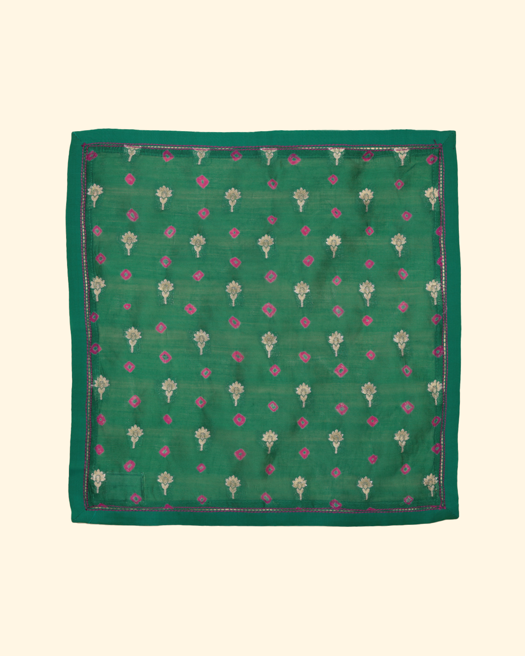 Green Handwoven Bandhani Silk Pocket Square