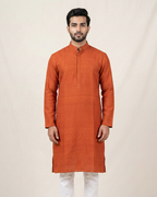 Orange Handwoven Matka Silk Kurta