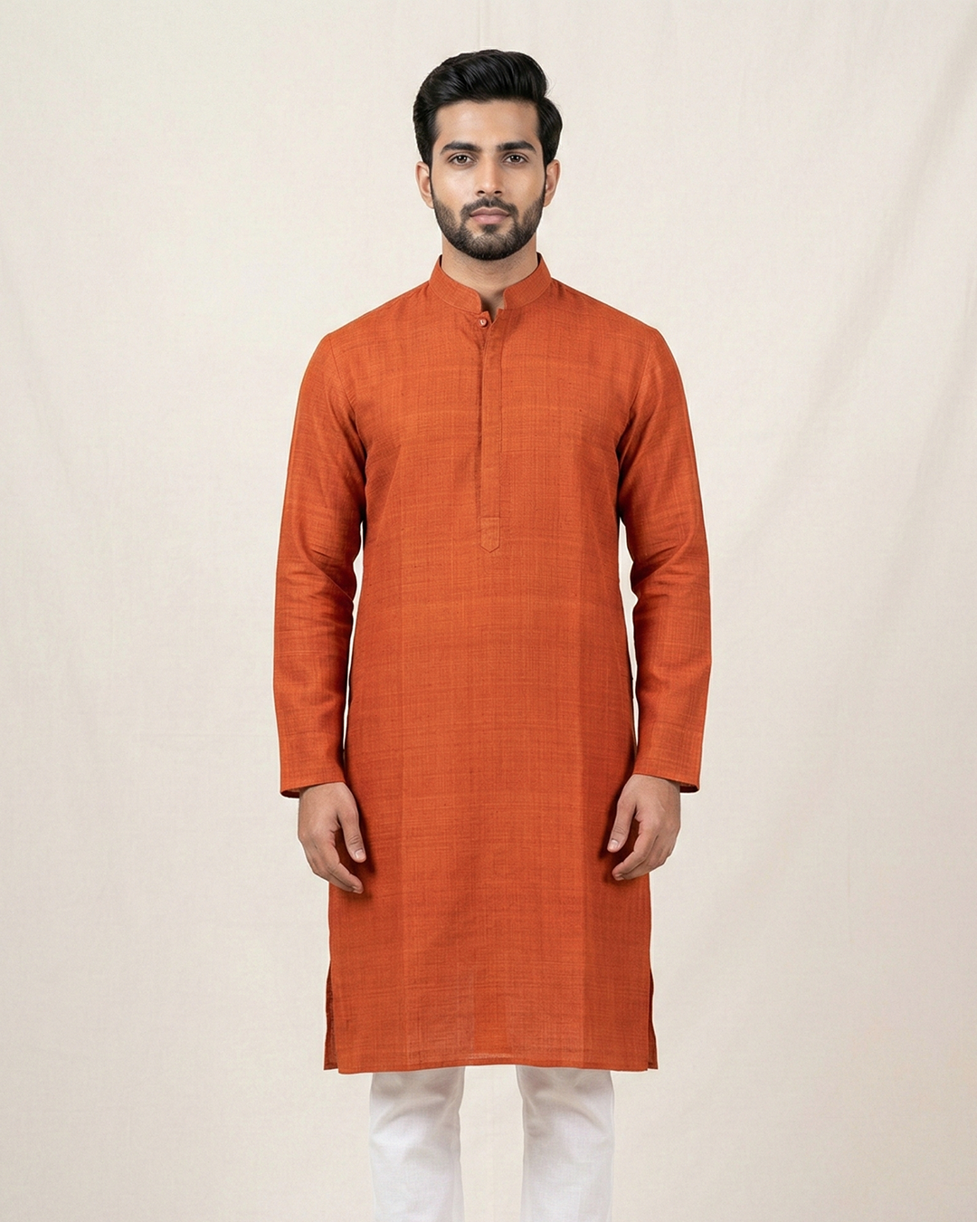 Orange Handwoven Matka Silk Kurta