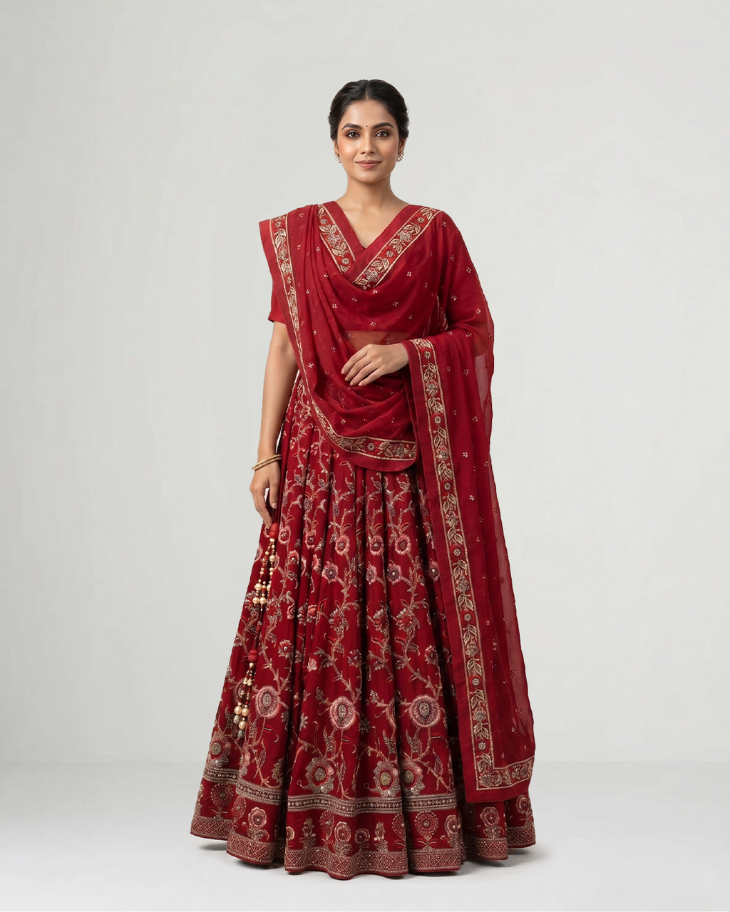 Red Raktambara Hand-Embroidered Lehenga Set