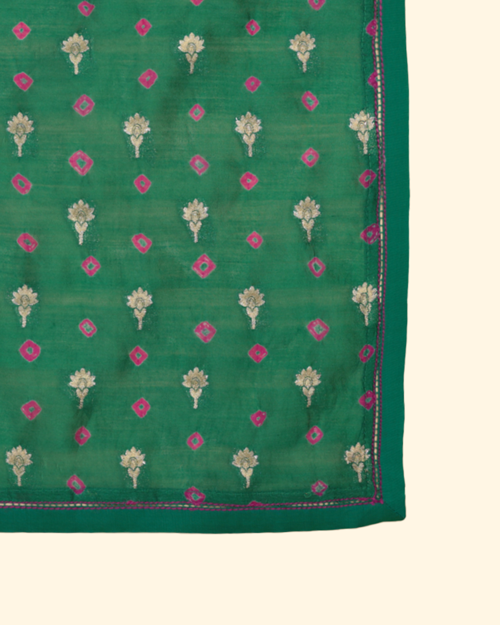 Green Handwoven Bandhani Silk Pocket Square