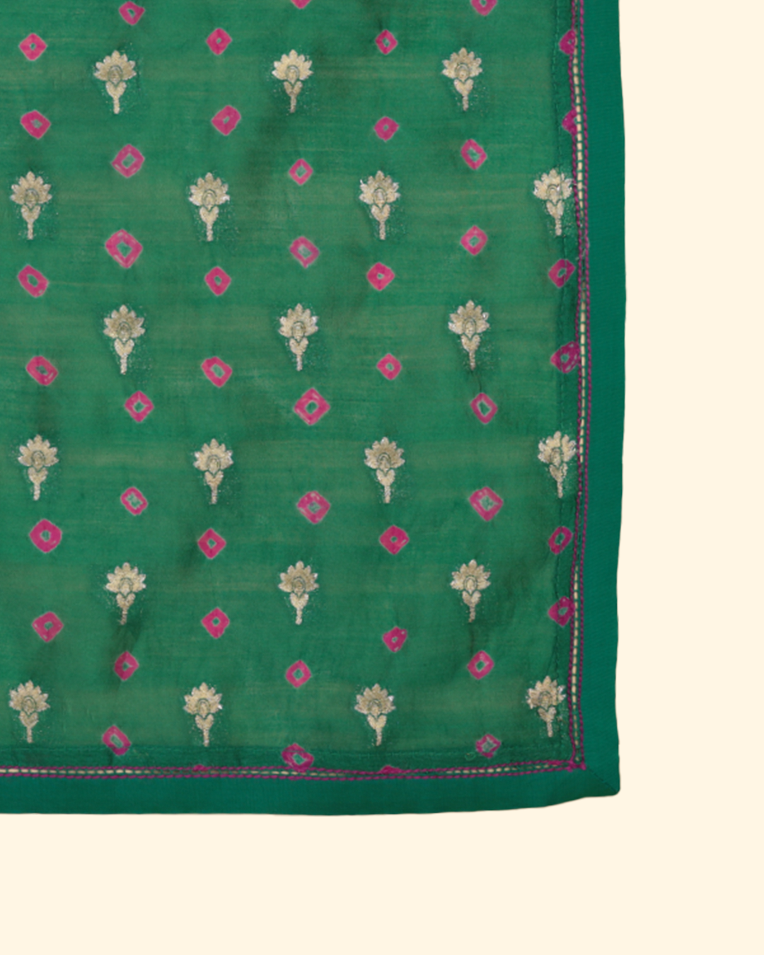 Green Handwoven Bandhani Silk Pocket Square