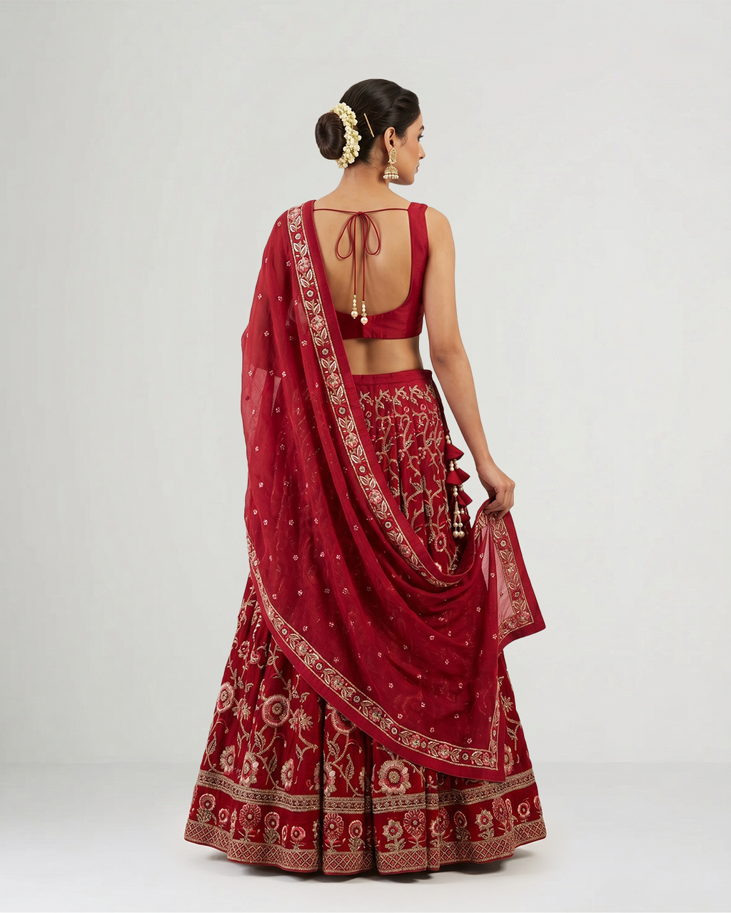 Red Raktambara Hand-Embroidered Lehenga Set