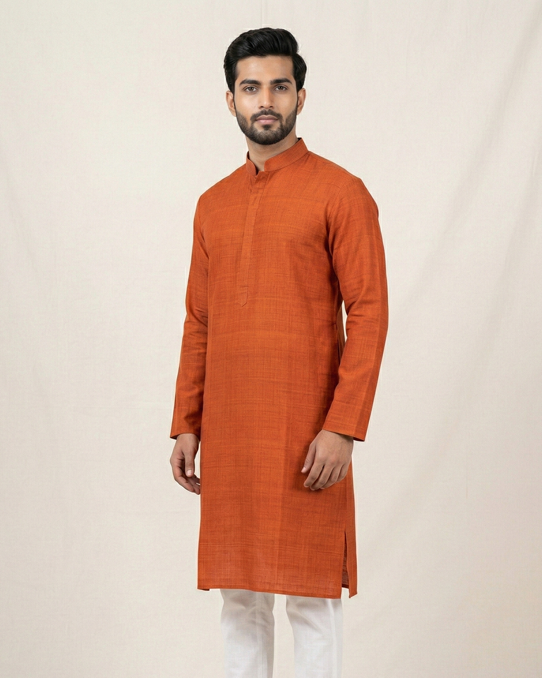 Orange Handwoven Matka Silk Kurta