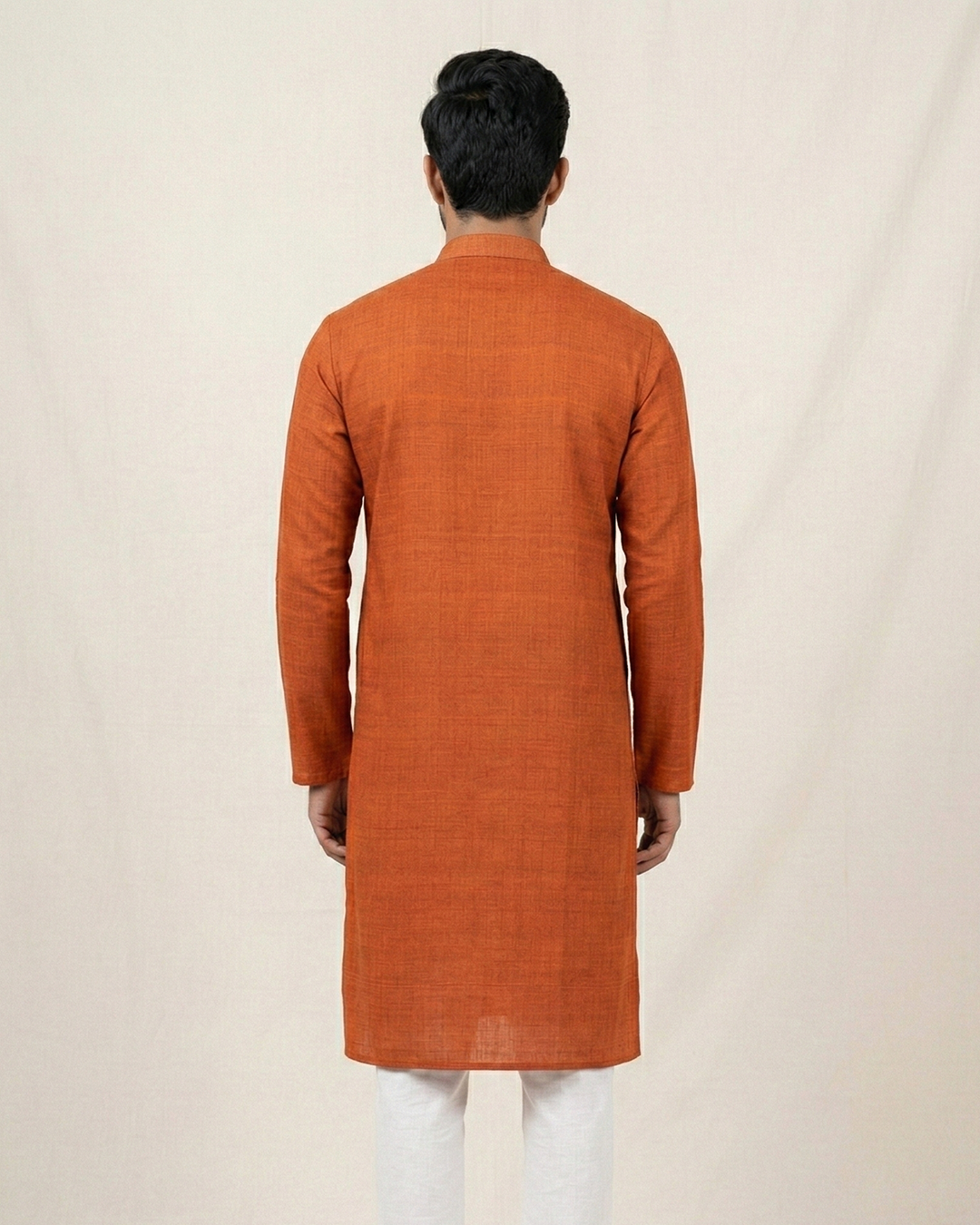 Orange Handwoven Matka Silk Kurta
