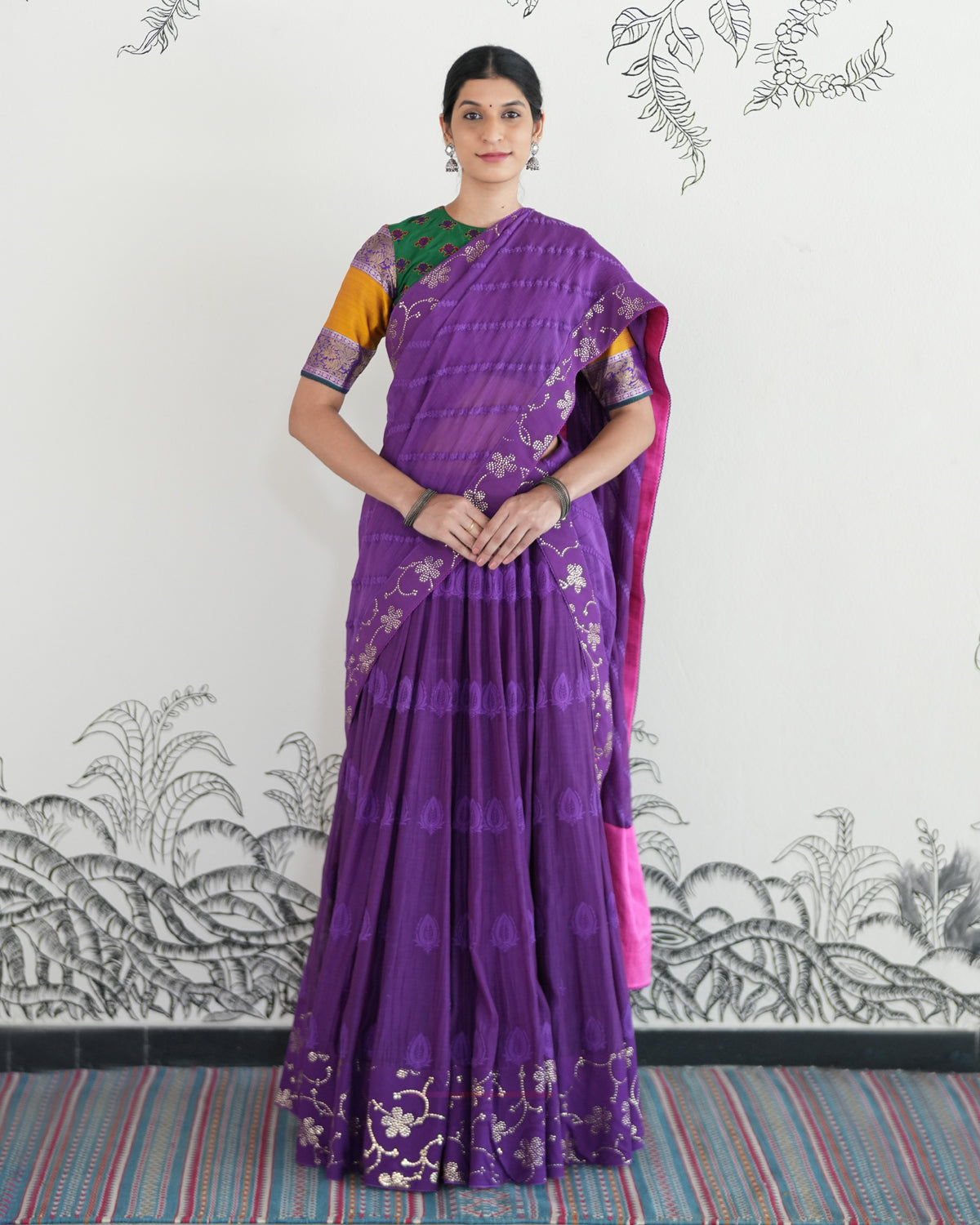 Purple Handwoven Chanderi Cotton Embroidered Lehenga