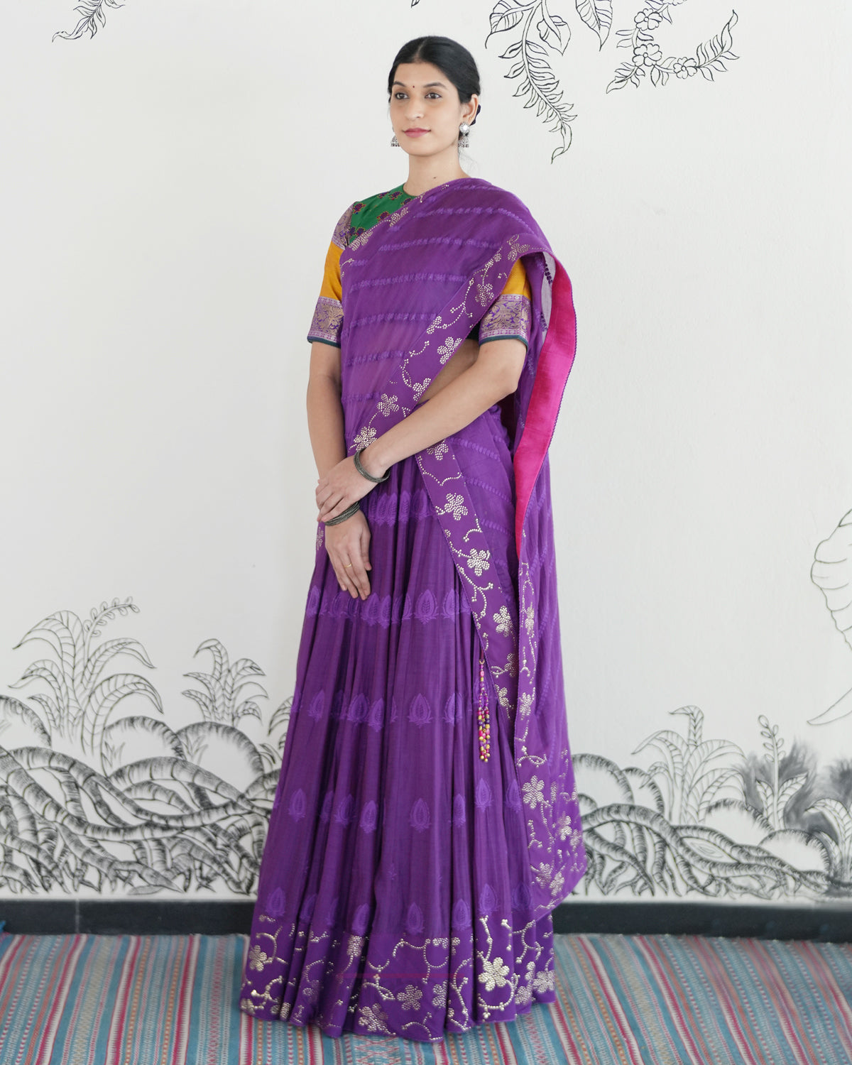 Purple Handwoven Chanderi Cotton Embroidered Lehenga