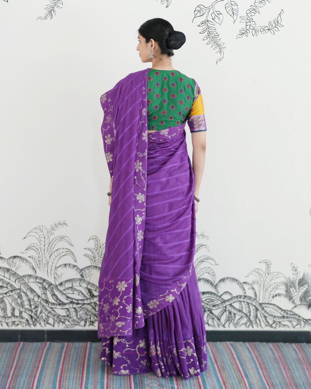 Purple Handwoven Chanderi Cotton Embroidered Lehenga