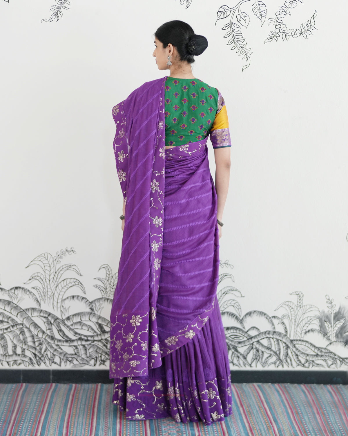 Purple Handwoven Chanderi Cotton Embroidered Lehenga