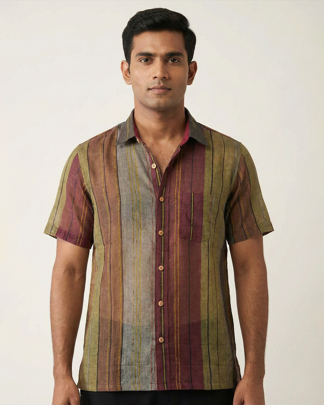 Handwoven Fine Cotton Multicolour Panelled Shirt