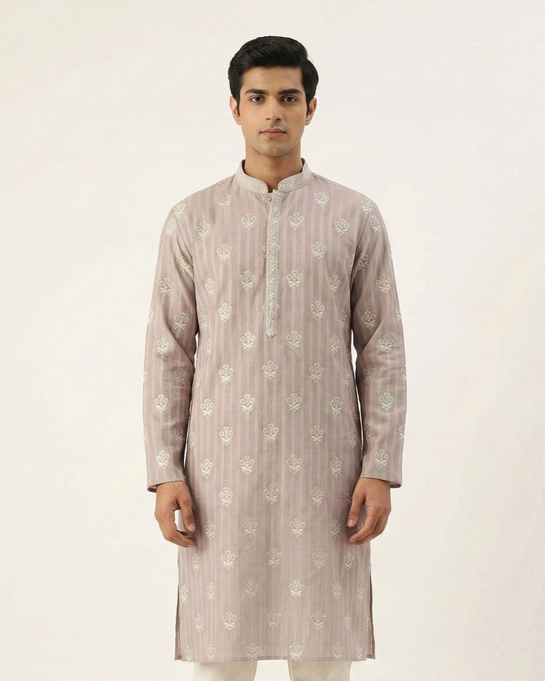 Mauve Handwoven Chanderi Cotton Hand Embroidered Kurta