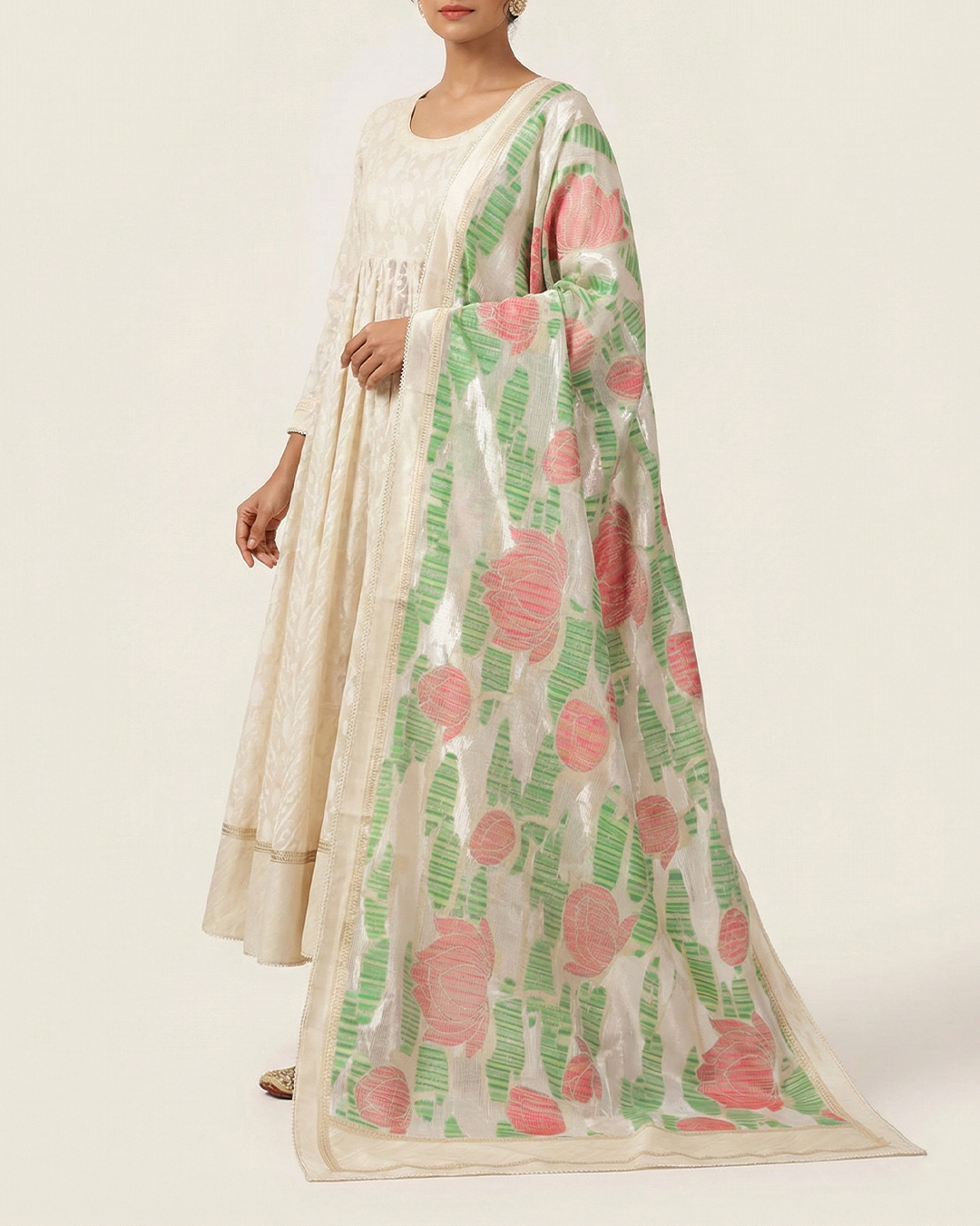 Off White Handwoven Banaras Cotton Silk Anarkali