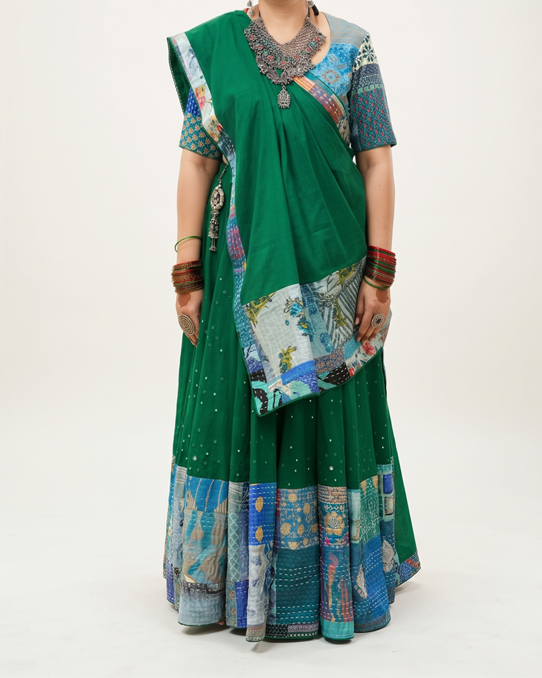 Handwoven Khadi Mirror Work Lehenga