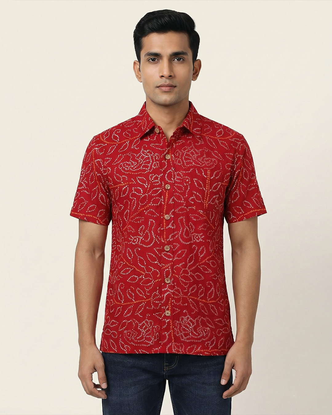 Red Handcrafted Bandhani Shirt