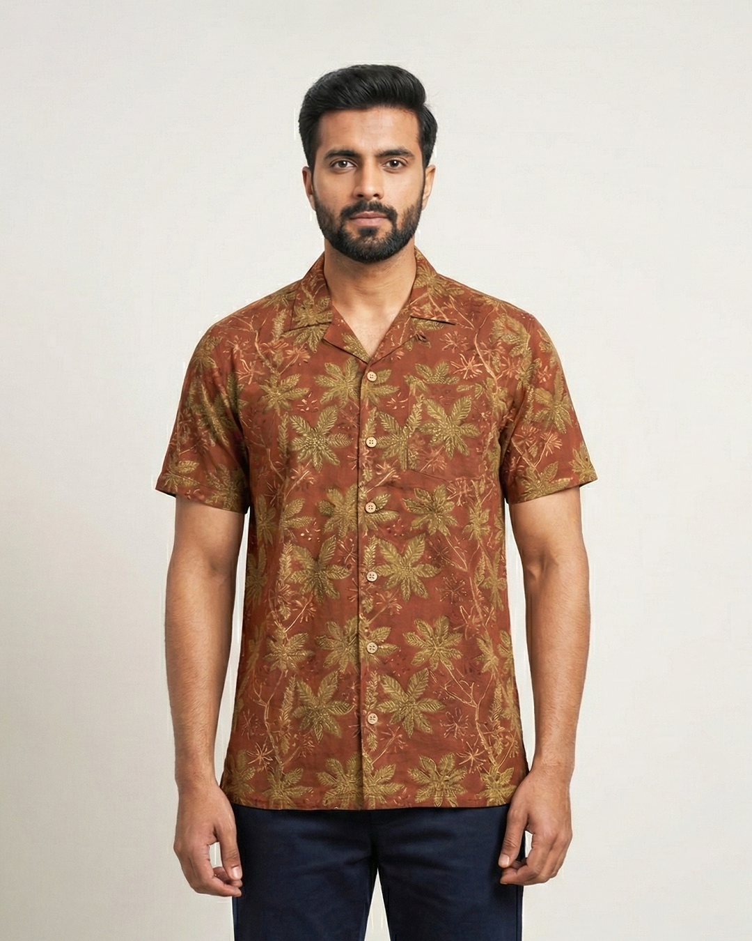 Red Handwoven Kalamkari Khadi Shirt