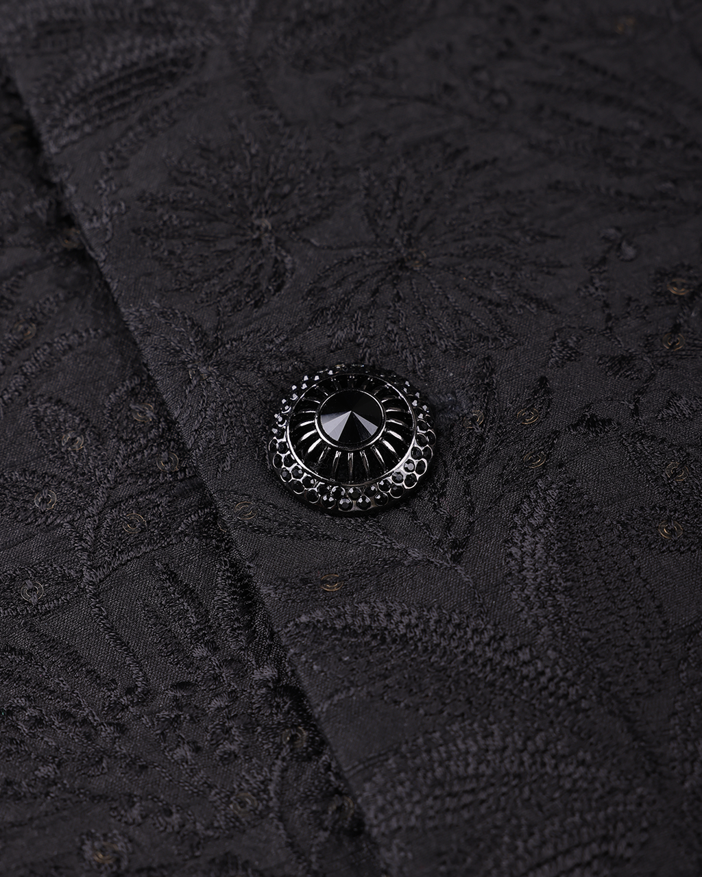 Black Handwoven Tussar Silk Embroidered Bandhgala