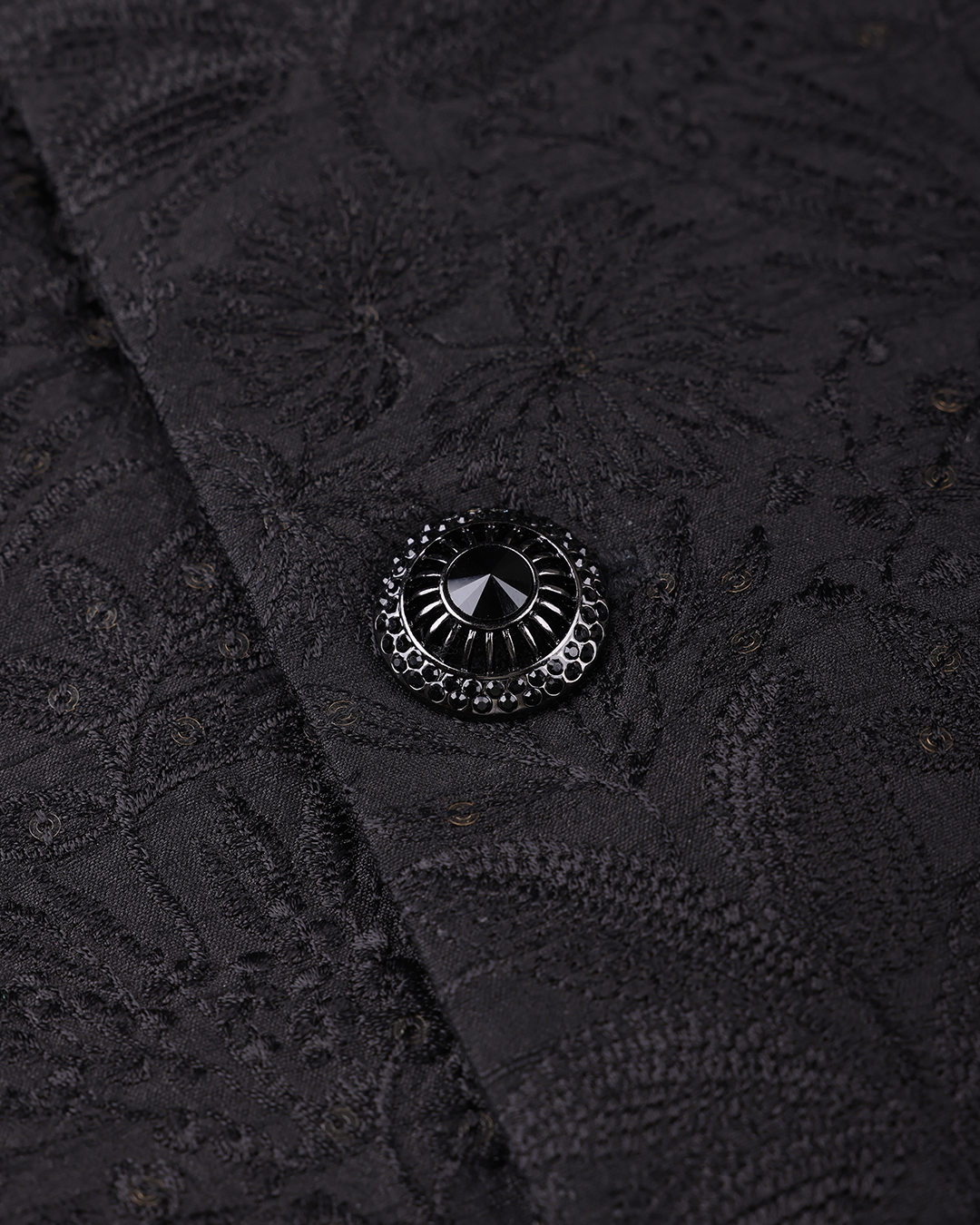 Black Handwoven Tussar Silk Embroidered Bandhgala