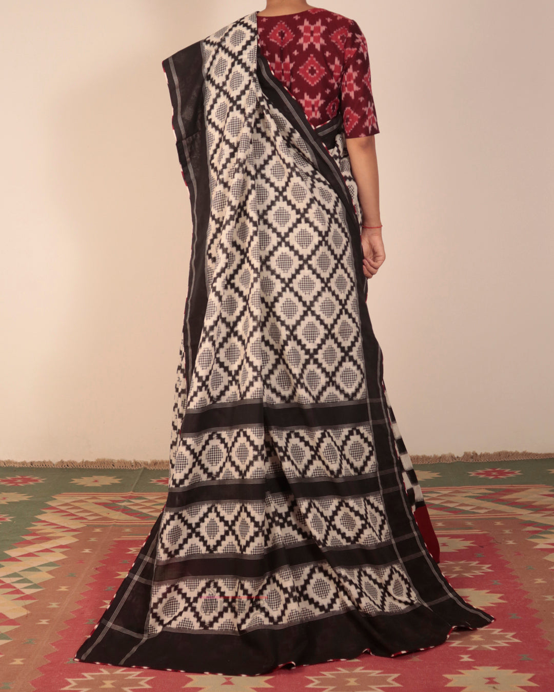 Black Double Ikkat Cotton Lehenga