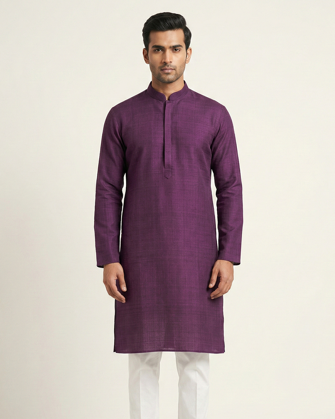 Purple Handwoven Matka Silk Kurta