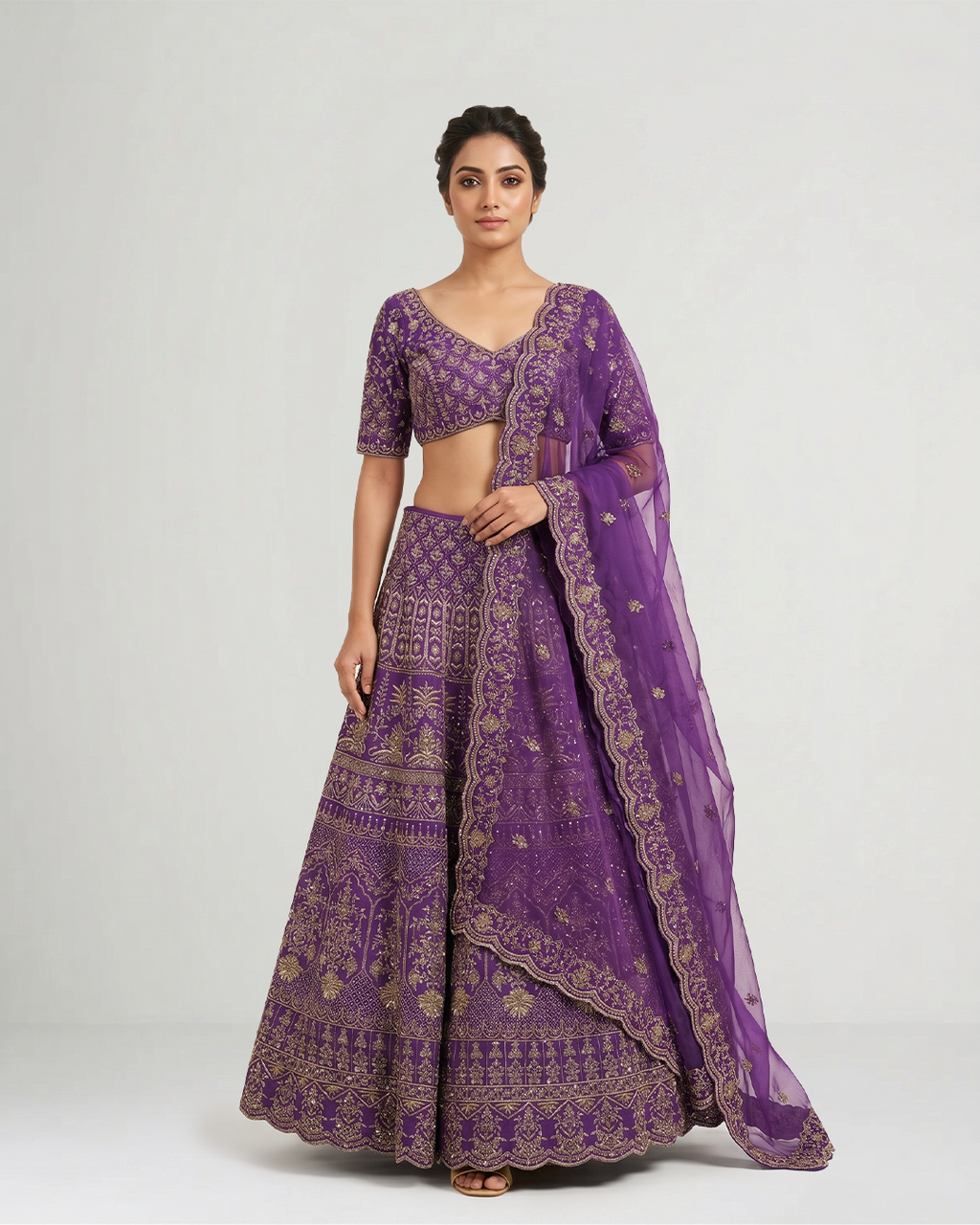 Purple Neelambari Hand-Embroidered Lehenga