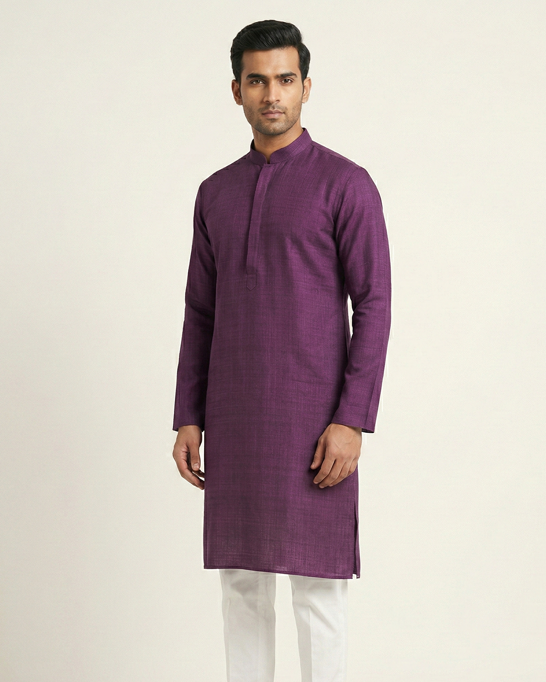 Purple Handwoven Matka Silk Kurta