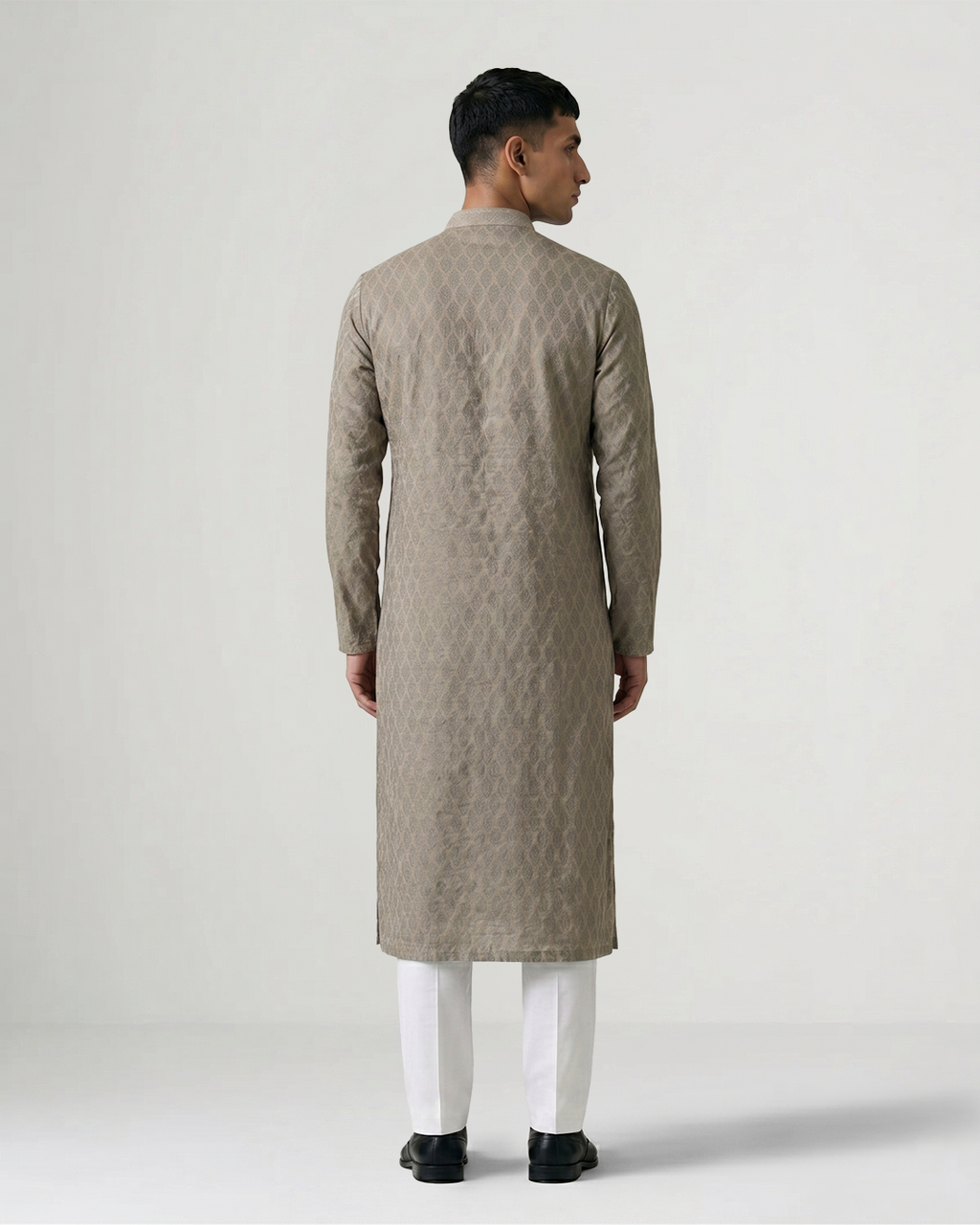 Grey Self Woven Silk Kurta