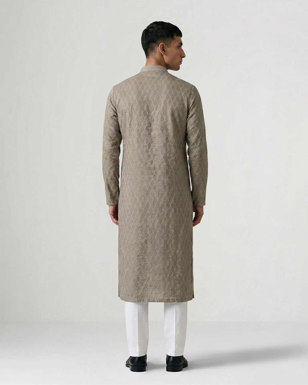 Grey Self Woven Silk Kurta
