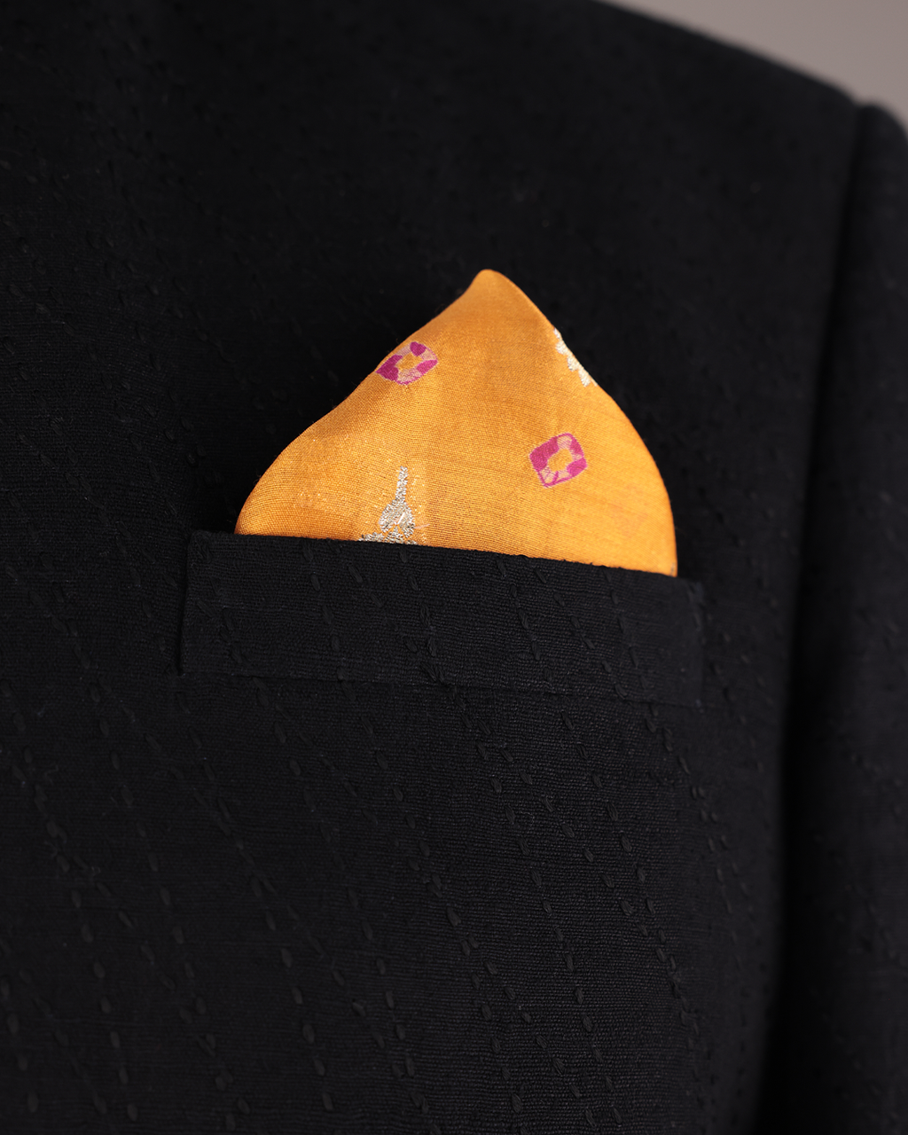 Yellow Handwoven Bandhani Silk Pocket Square