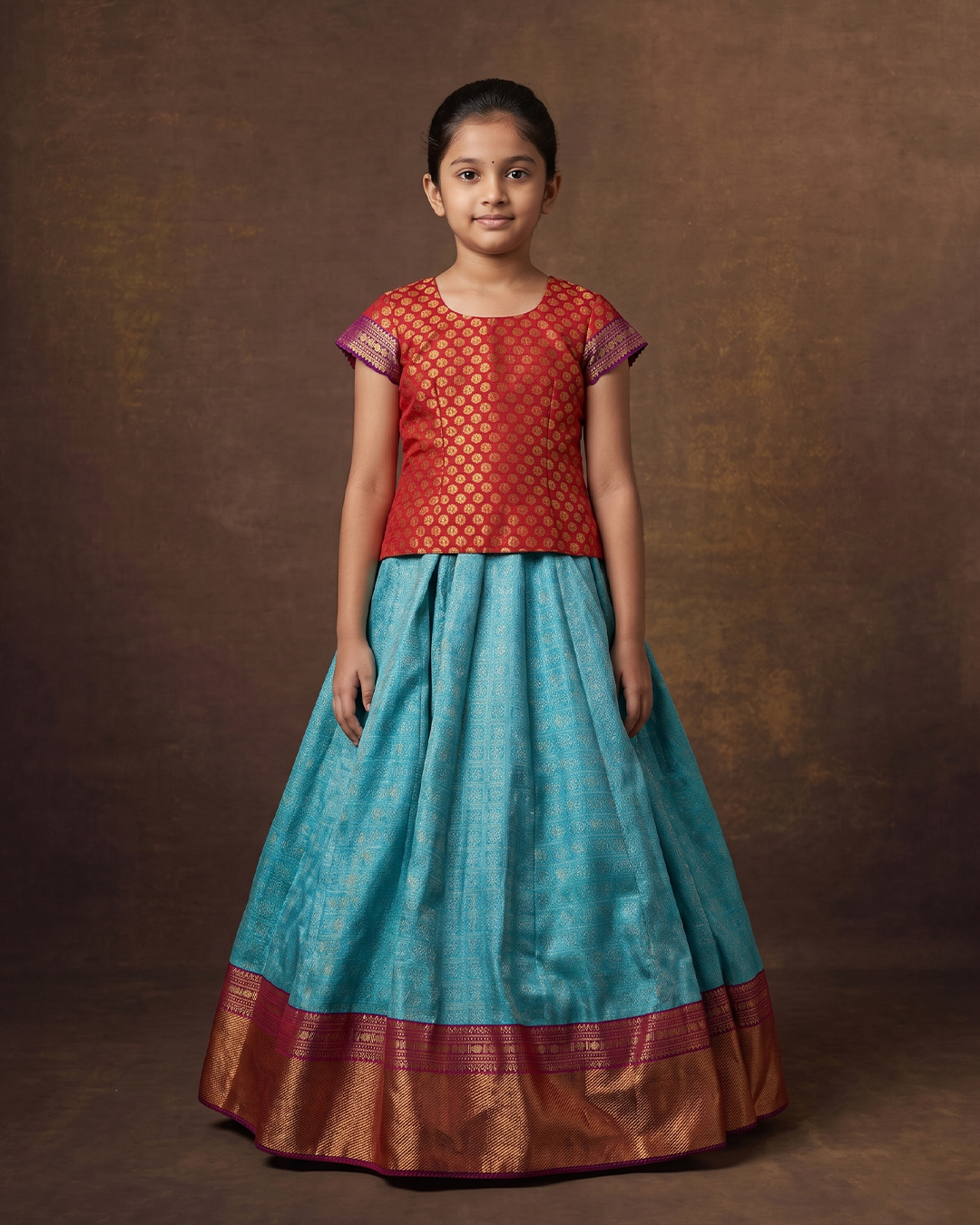 Red & Blue Handwoven Kanjeevaram Lehenga