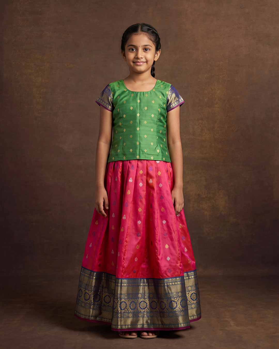 Green & Red Handwoven Kanjeevaram Lehenga