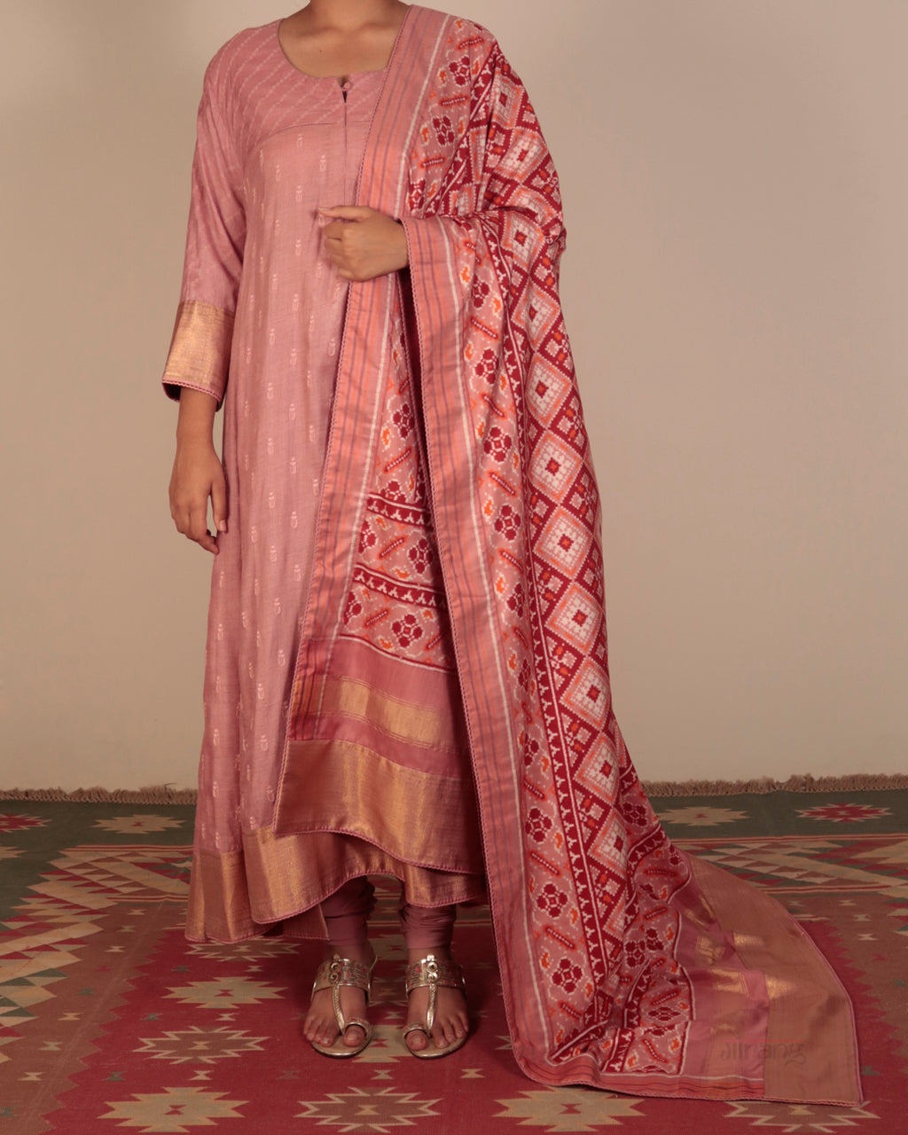Pink Ikkat Kurta Set