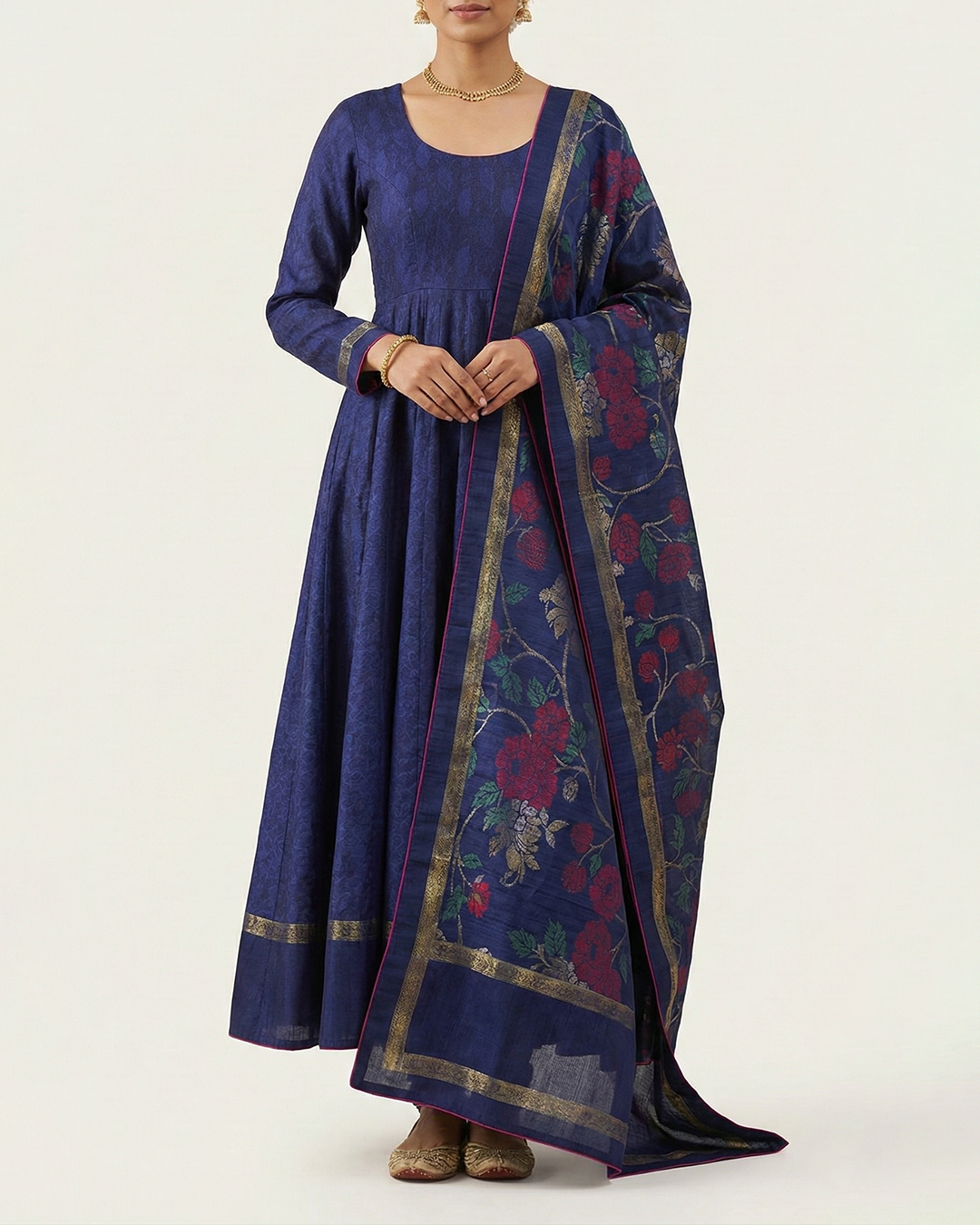 Indigo Handwoven Banaras Cotton Silk Anarkali