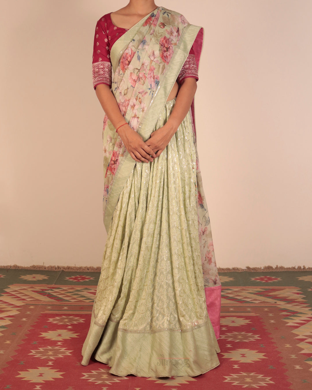 Green Georgette Embroidered Lehenga