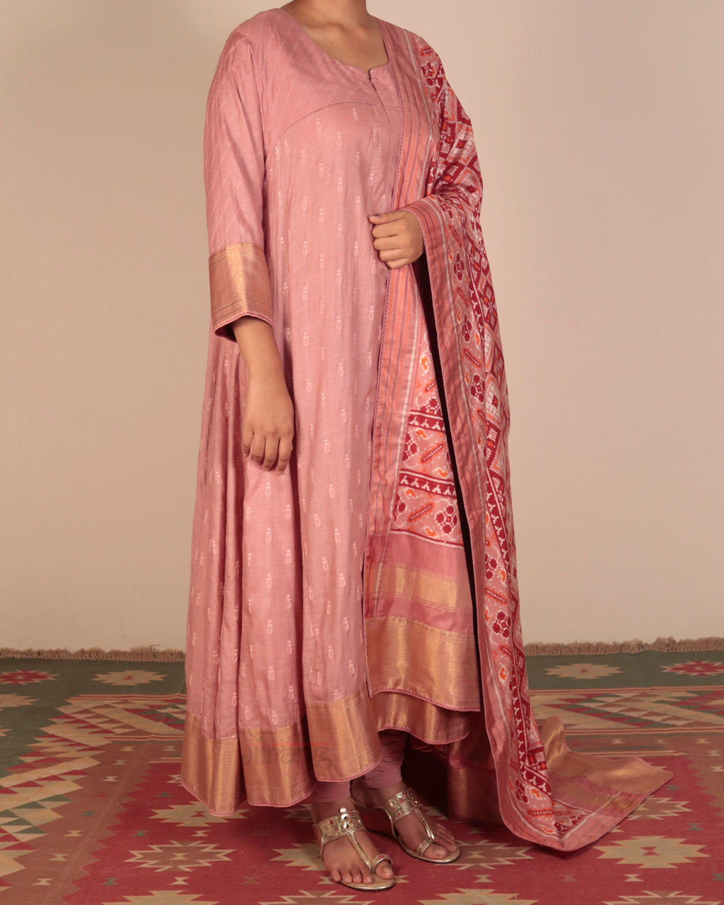 Pink Ikkat Kurta Set