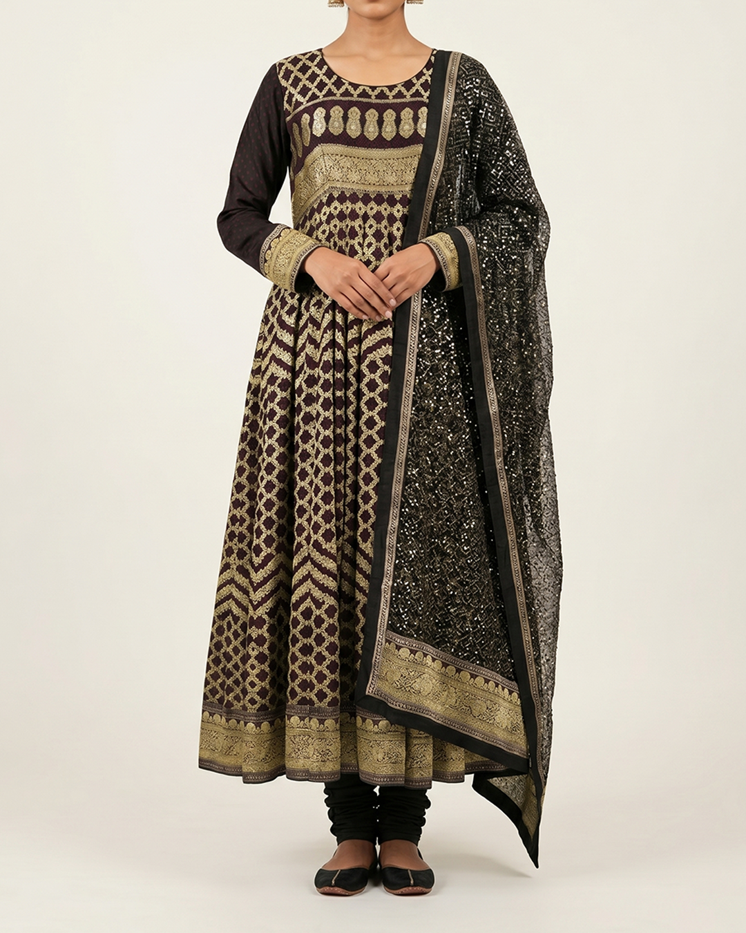 Black Handwoven Banaras Georgette Bandhani Anarkali