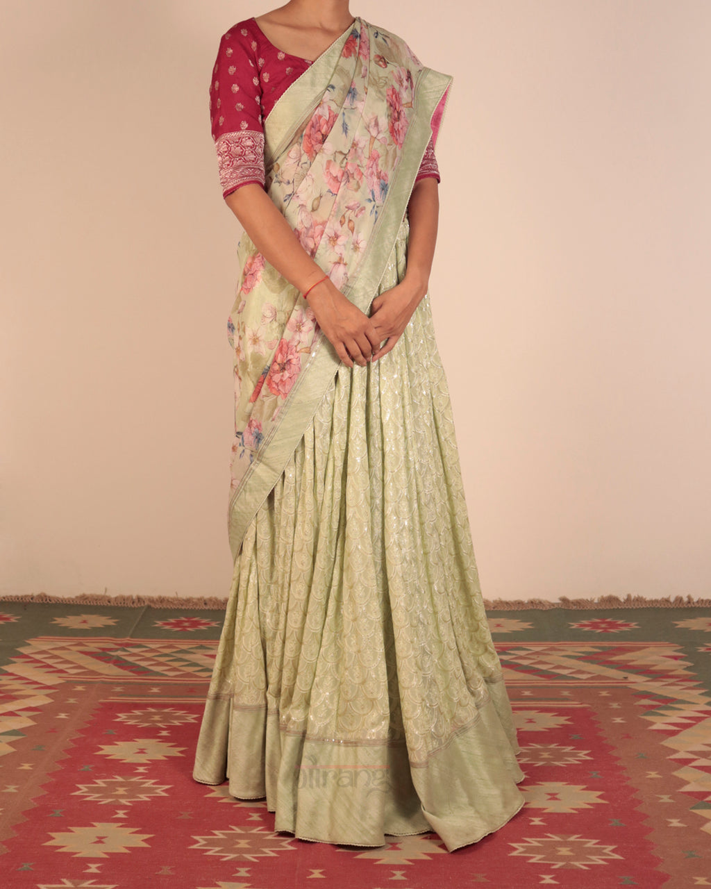 Green Georgette Embroidered Lehenga