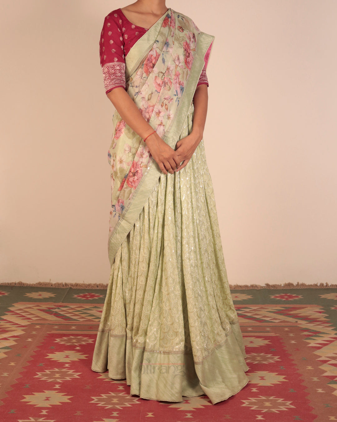 Green Georgette Embroidered Lehenga