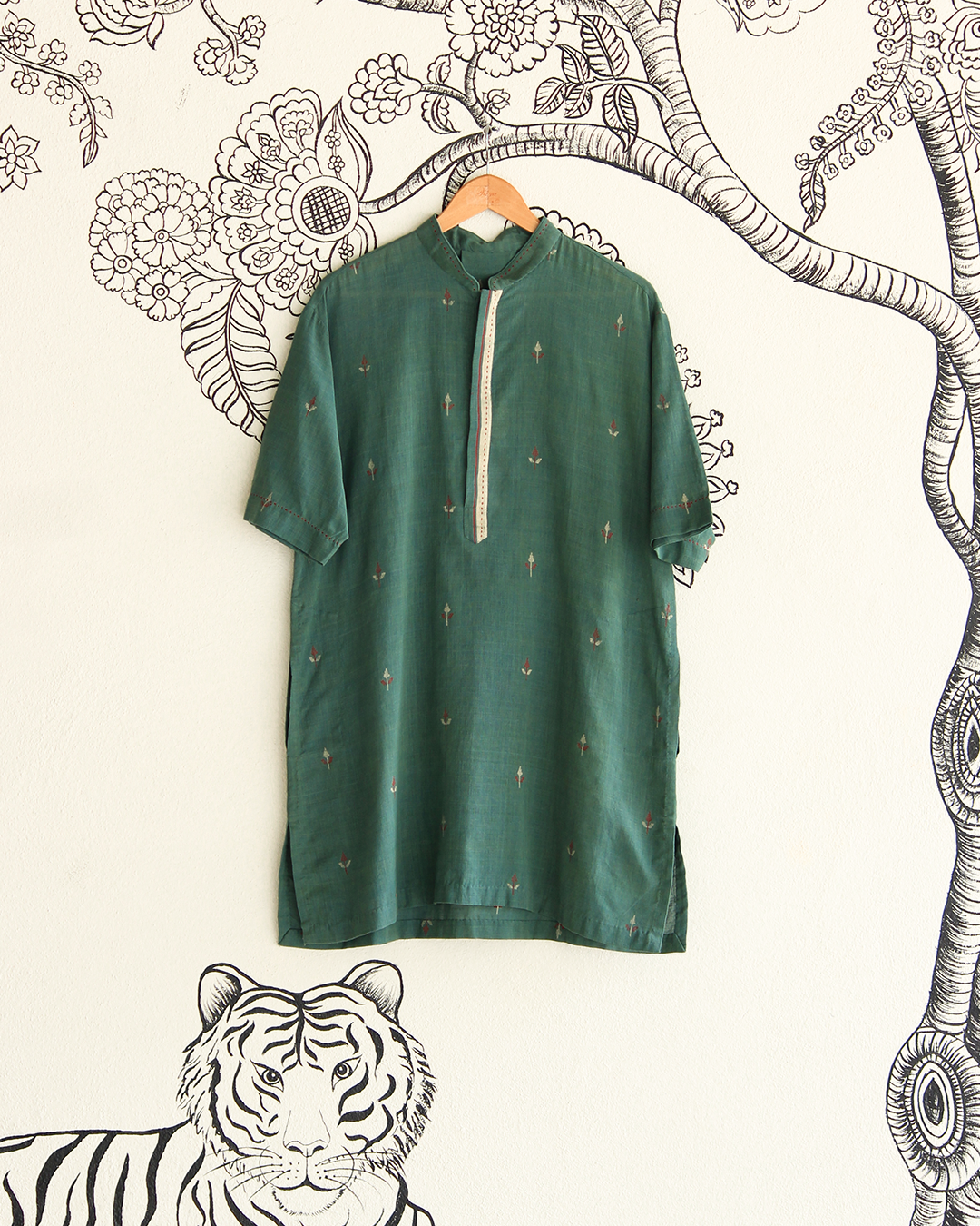 Dull Green Handwoven Khadi Short Kurta