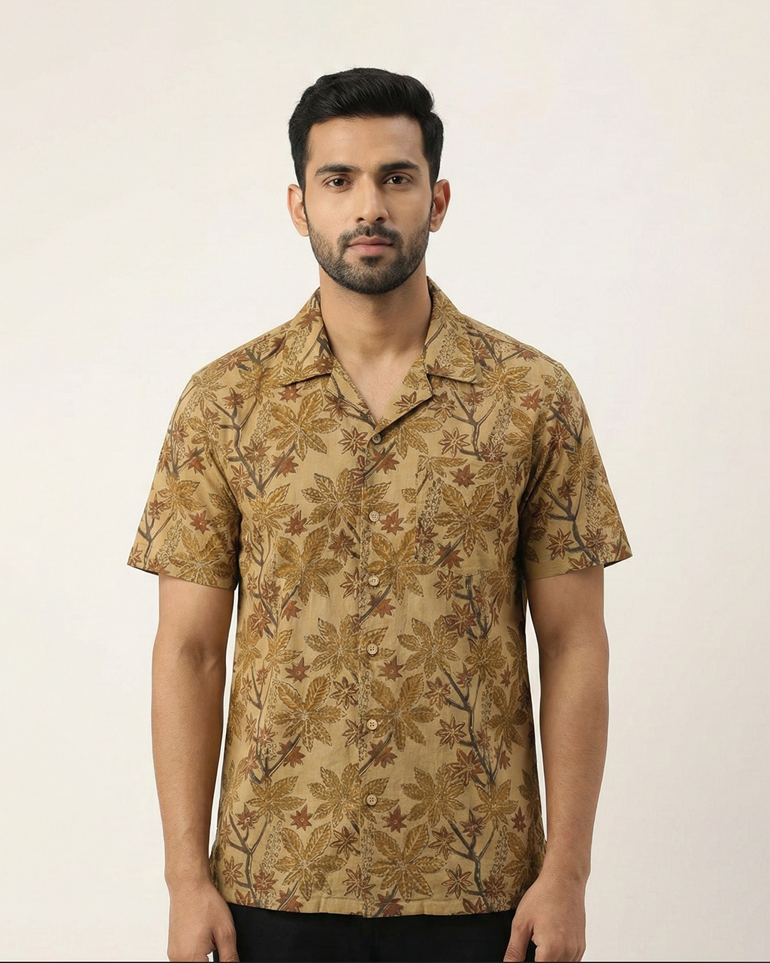 Beige Handwoven Kalamkari Khadi Shirt