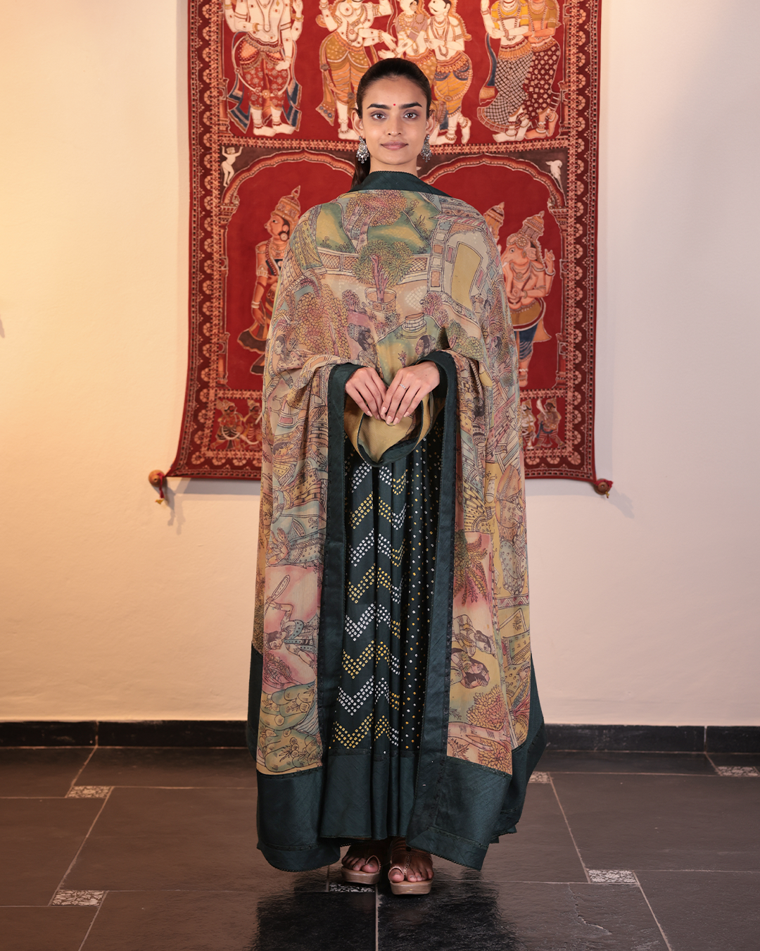 Green Handwoven Bandhani Silk Anarkali