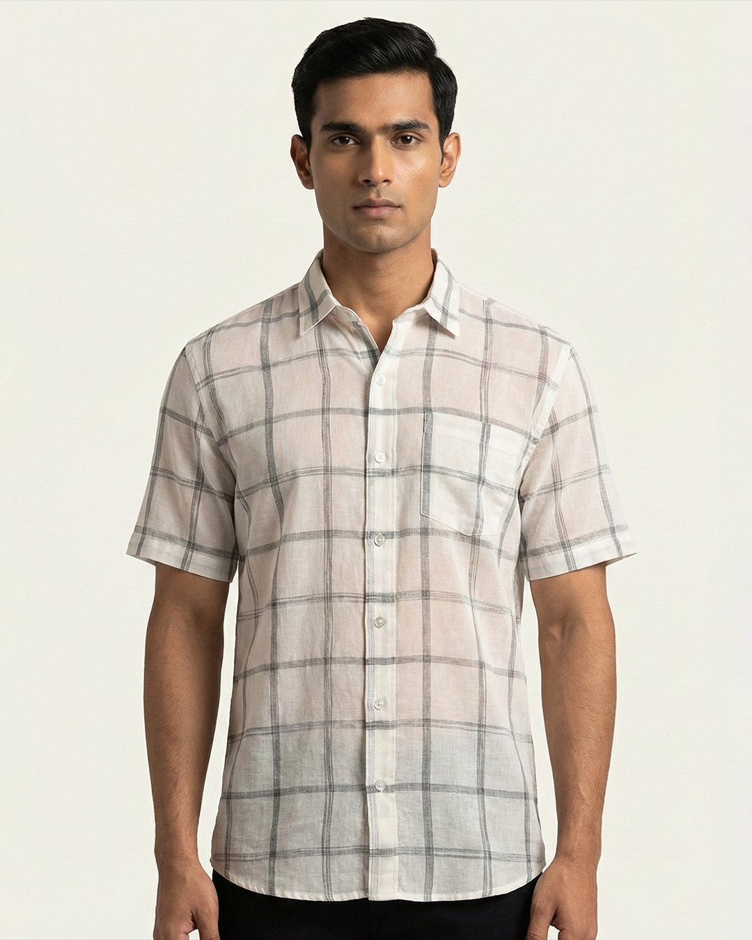 White Handwoven Fine Khadi Checks Shirt