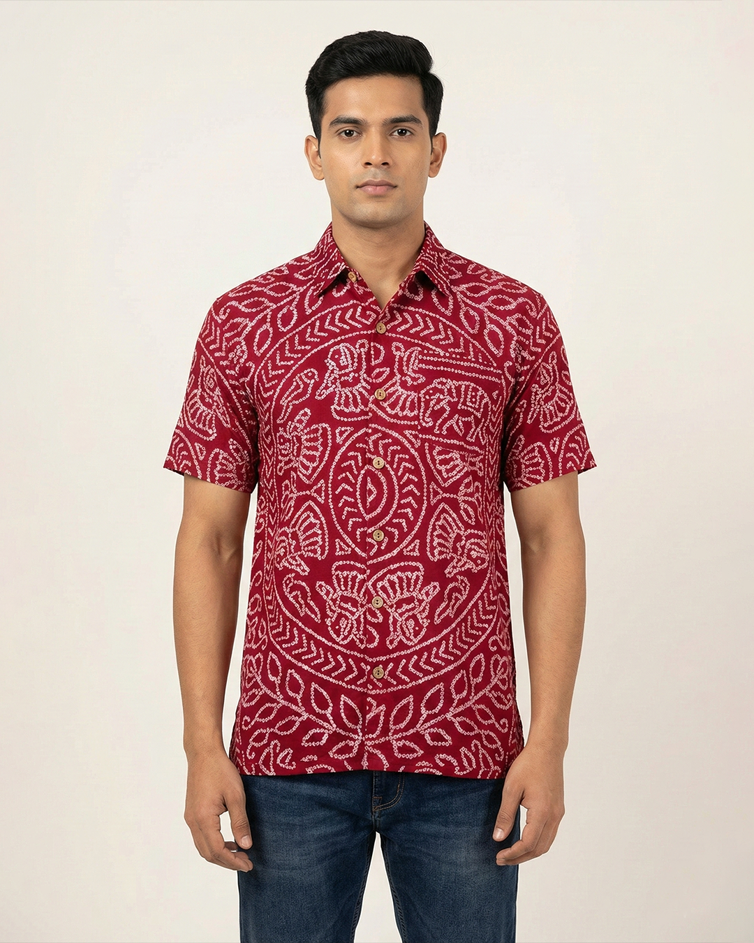 Red Handcrafted Bandhani Shirt